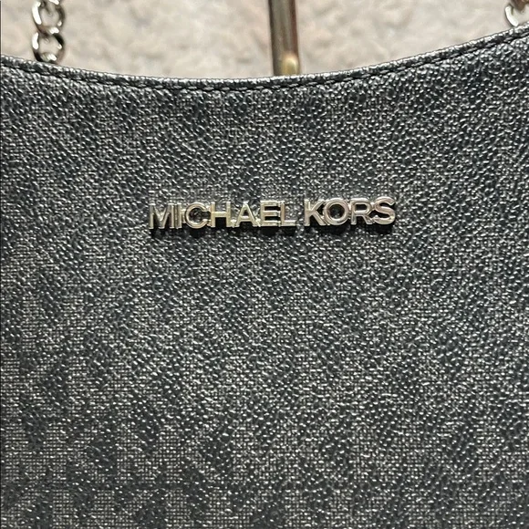 Michael Kors Jet Set Large Monogram Shoulder Bag Tote & Studded Wallet Set Black - Picture 4 of 17